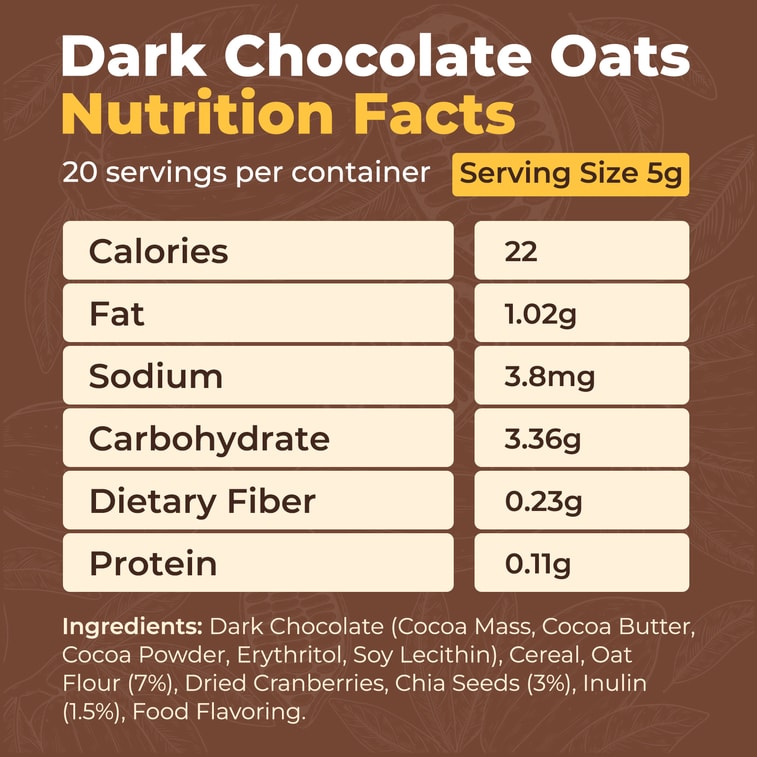 Sunnyside Dark Chocolate Oats Sugar-Free, Low Calorie, 85% Cocoa