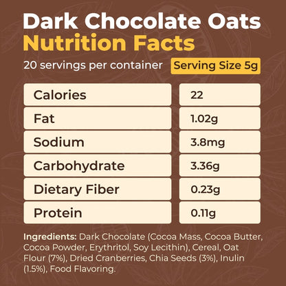 Sunnyside Dark Chocolate Oats Sugar-Free, Low Calorie, 85% Cocoa