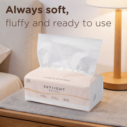 Daylight Bridge Soft Tissue 4ply, 400 Sheets~100 Sheets, 8 Packs in a bag, Gentle on face, Soft & comfortable, 100% Virgin Pulp
