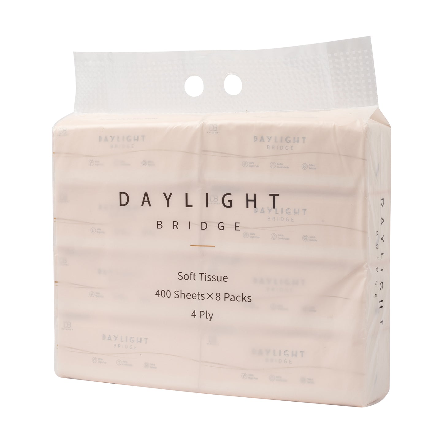 Daylight Bridge Soft Tissue 4ply, 400 Sheets~100 Sheets, 8 Packs in a bag, Gentle on face, Soft & comfortable, 100% Virgin Pulp