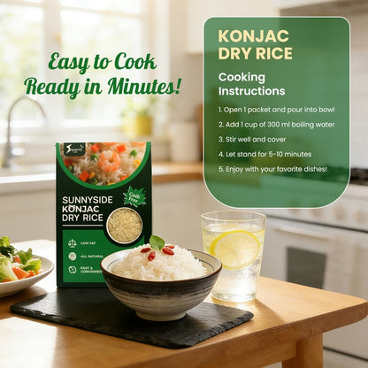Sunnyside Konjac Dry Rice (200g) – Zero Sugar, Low Fat, High Fiber, Vegan & Gluten-Free Rice Alternative